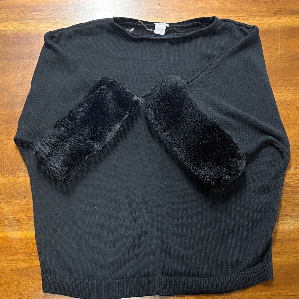 Chico's Black Sweater with Faux Fur Details